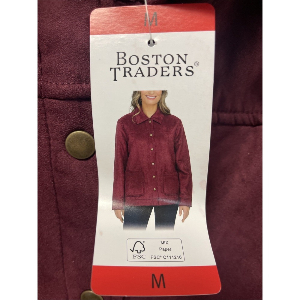Boston Traders Womens Trucker Jacket  Faux Suede Lined Collared Snap, Red, M NWT